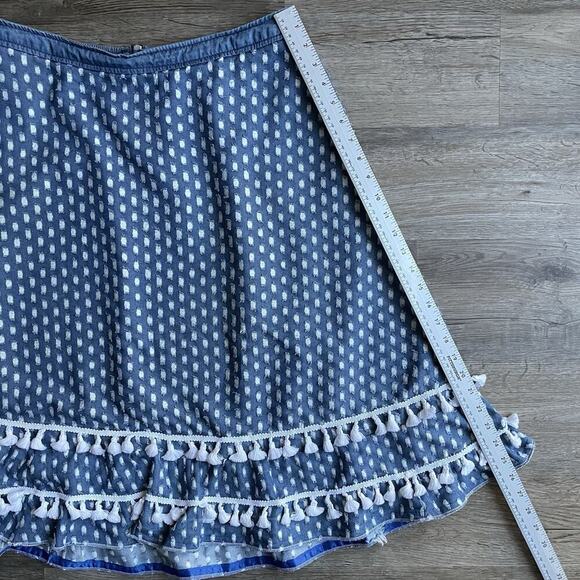 Lane Bryant Skirt Size 16 Blue A-line Embroidered Tassel Ruffle Boho - Picture 5 of 8